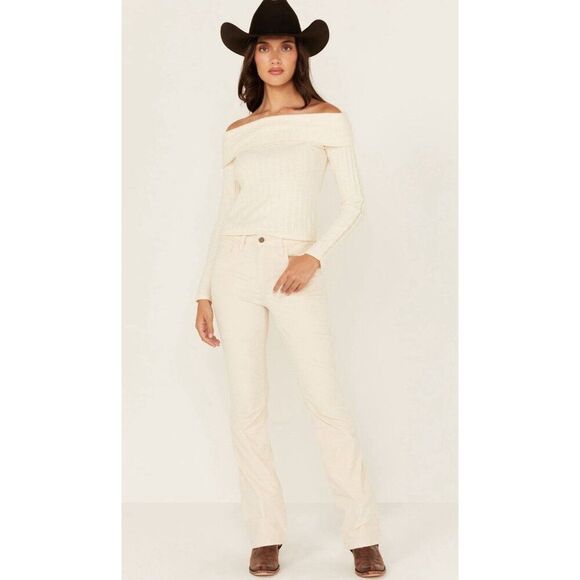 LEVI'S Solid Ivory White HIGH RISE 725 CORDUROY BOOTCUT STRETCH JEANS 27 - Picture 1 of 7